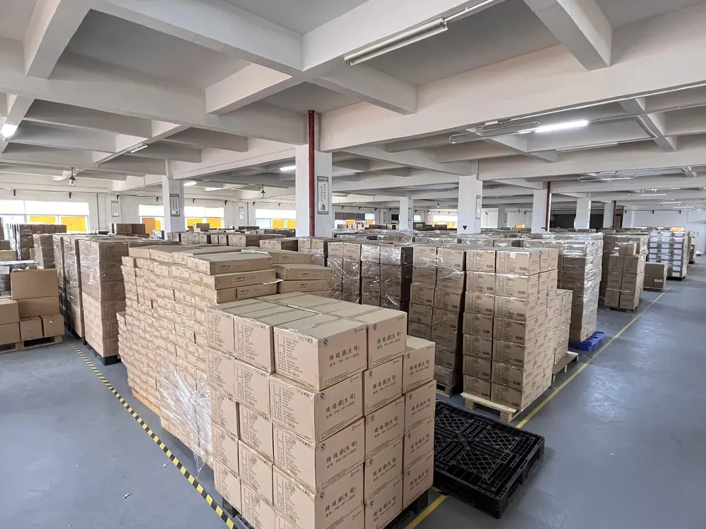 Warehouse with palletised cartons of finished paper packaging ready for shipment