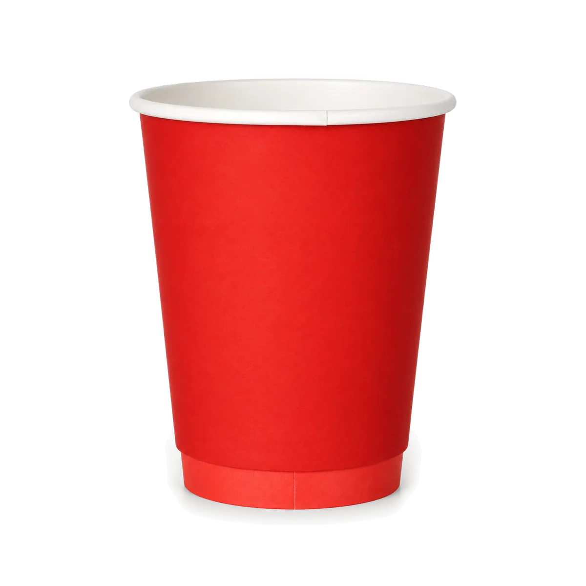 Illustration of a red paper cup with a white rolled rim and interior